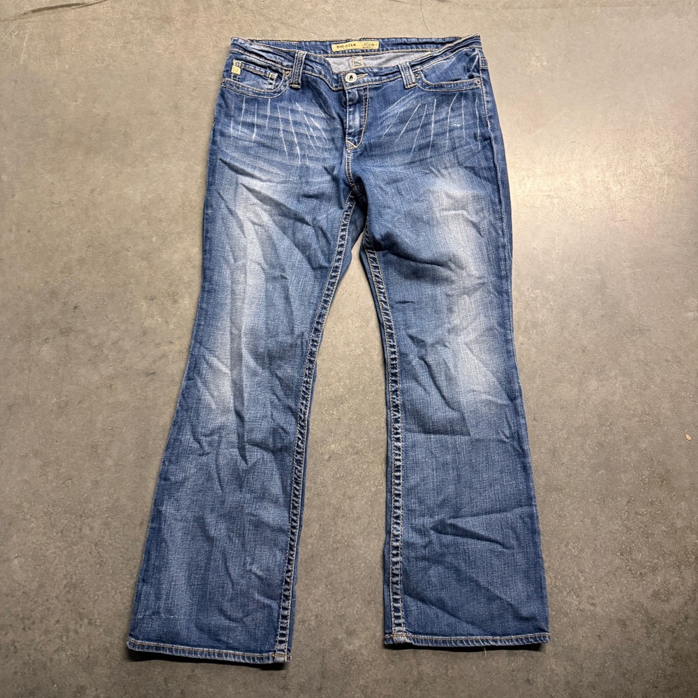 Big Star Maddie Mid Rise Bootcut Jeans Blue Whiskered Wash Size 34R